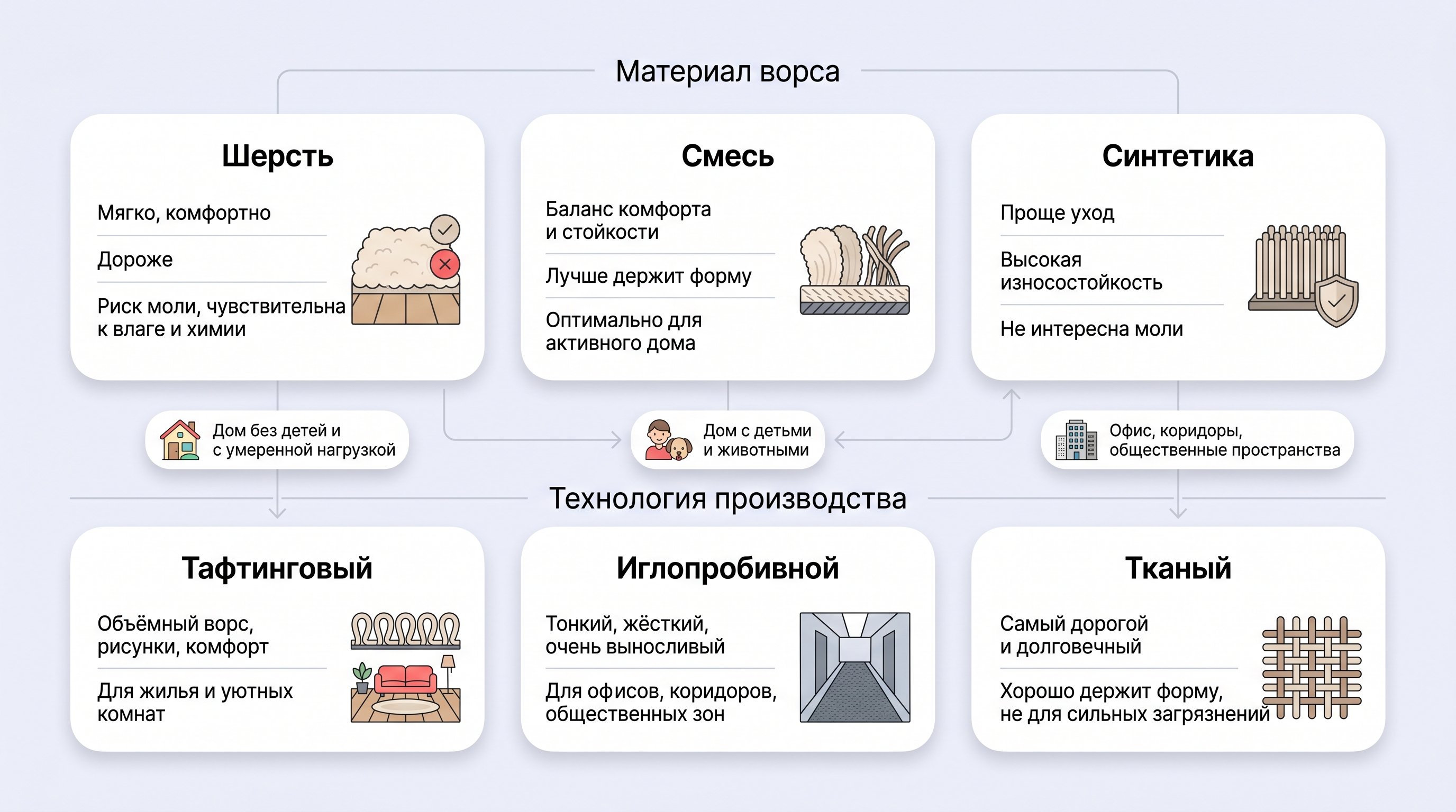 Современная гостиная, разделённая на три условные зоны разным ковролином: слева мягкий, чуть пушистый тёплый бежевый ковролин, на котором сидит босиком человек, рядом лежит клубок
